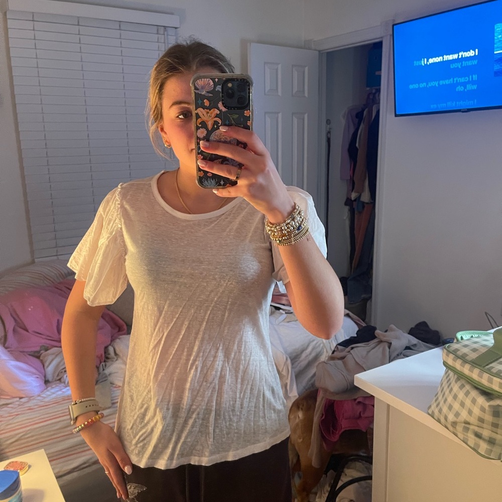 Loft White Ruffle Sleeve Top - Picture 2 of 4